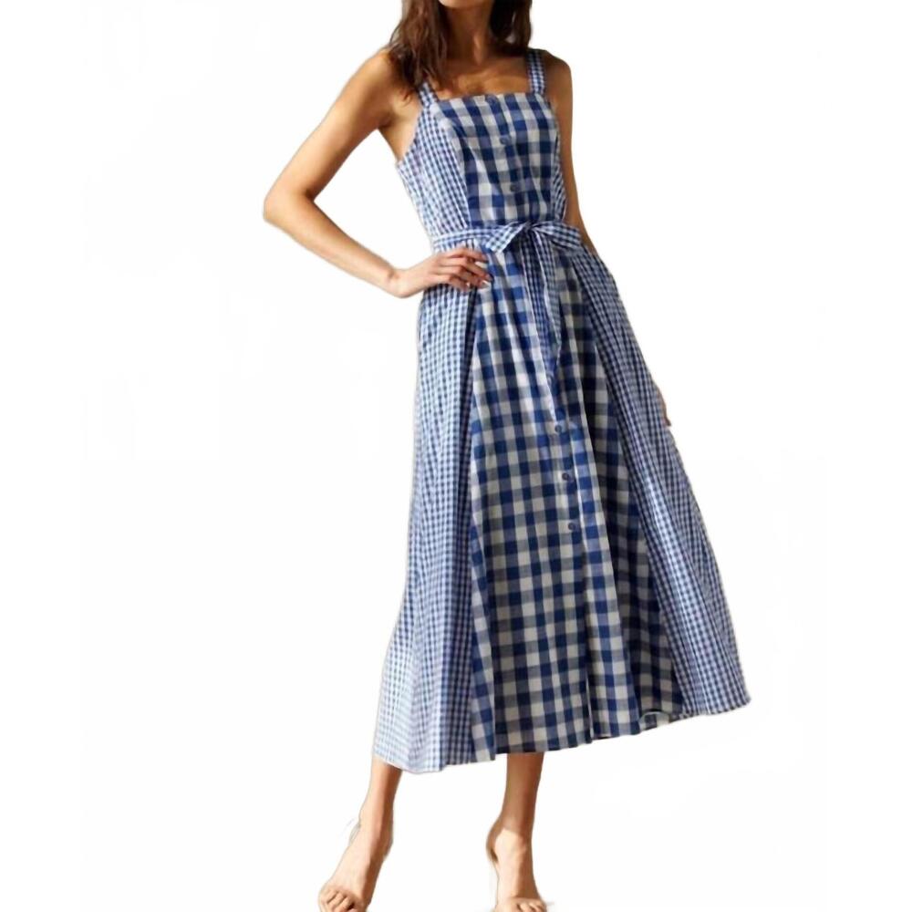 Storia Blue and White Gingham Midi Dress - Picture 5 of 7